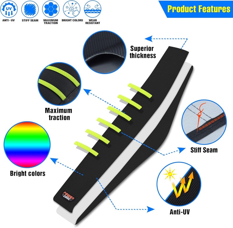 MCHMFG Motorcycle Universal Seat Cover Non-Slip Rubber Striped Gripper Soft Sewing for CRF WR WRF RMZ YZF SXF EXC EXC XC SX CR KLX Dirt Pit Bike Motocross Off Road Motorbike (Neon Yellow) - Image 2